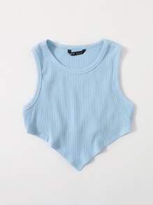 Muchica Đường viền không đối xứng có gân đan áo tăng cắt xén - Màu xanh nhạt - Xem 5