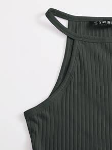 Muchica Women'S Solid Color Rib-Knit Halter Bodysuit - Dark Grey - View 4