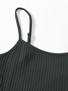 SHEIN EZwear Rib-knit Crop Cami Top - Dark Grey - View 3