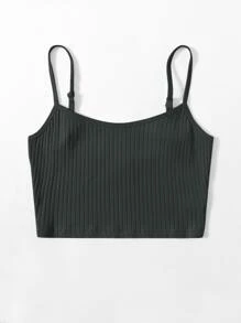 SHEIN EZwear Rib-knit Crop Cami Top - Dark Grey - View 5