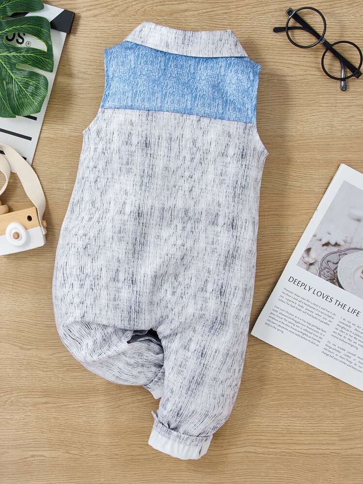 Bebé Jumpsuit camisero panel en contraste con botón - Gris - Añade 2