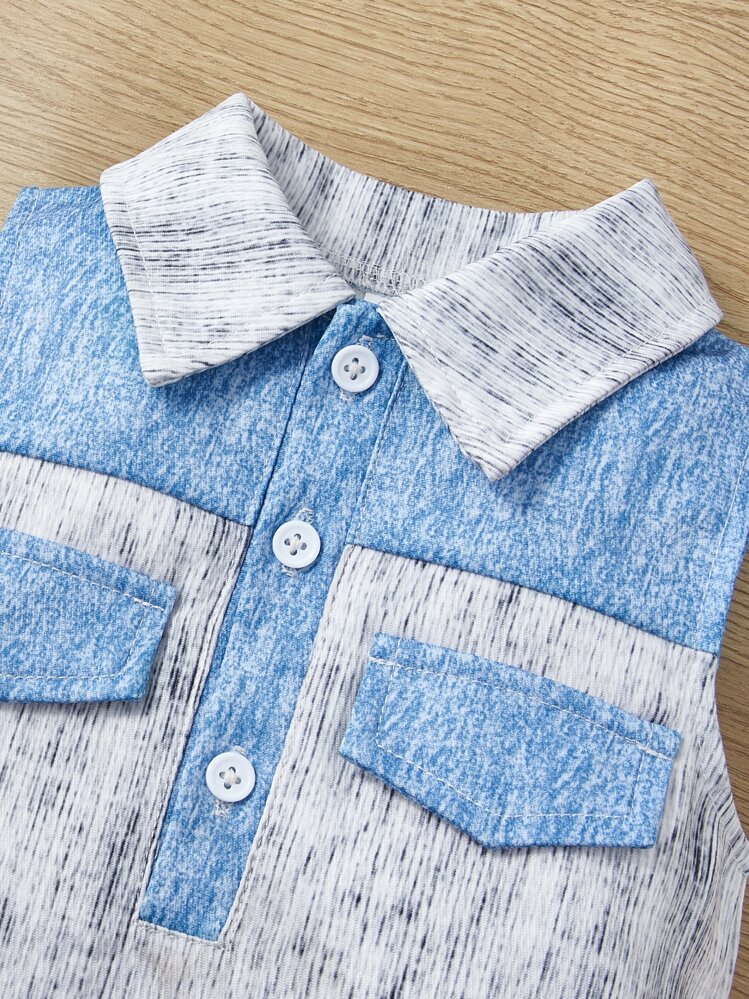 Bebé Jumpsuit camisero panel en contraste con botón - Gris - Añade 3