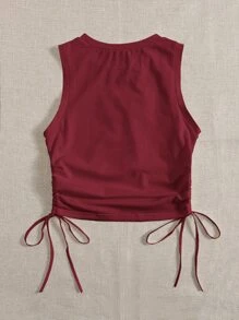 SHEIN EZwear 夏季棕色圆领抽绳褶皱侧短款背心修身上衣