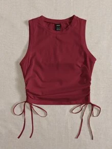 SHEIN EZwear 夏季棕色圆领抽绳褶皱侧短款背心修身上衣