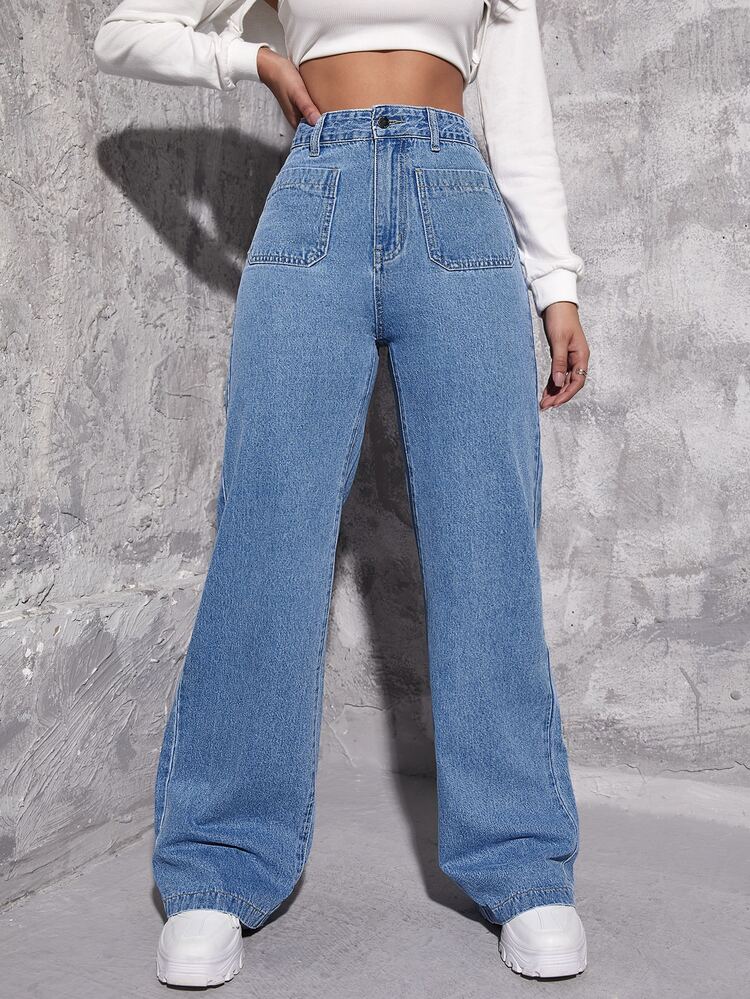 High Waist Straight Leg Jeans - Medium Wash - View 4