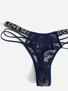 4packs Floral Lace Letter Tape Panty Sexy Lingerie - Multicolor - View 4