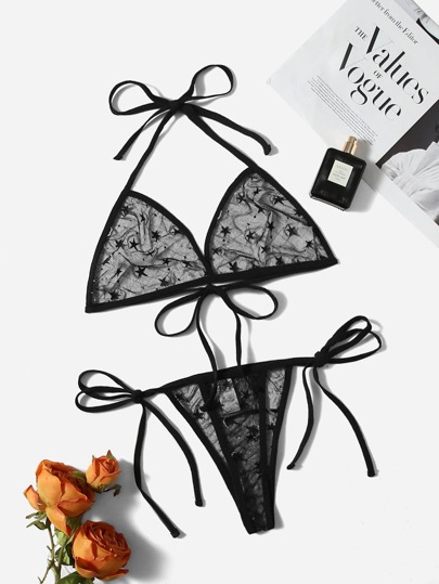 طقم ملابس داخلية نمط النجوم شبكة