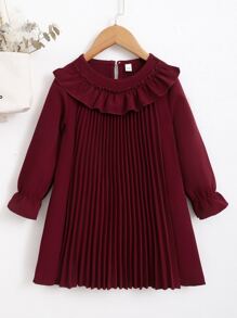 年輕女孩荷葉邊荷葉袖百褶裙連衣裙