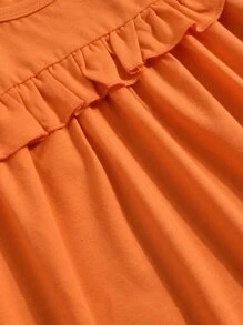 SHEIN Camiseta Con Volantes Para Niñas Y Leggings Con Estampado Floral - Naranja - Ver 4