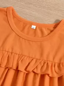 SHEIN Camiseta Con Volantes Para Niñas Y Leggings Con Estampado Floral - Naranja - Ver 7