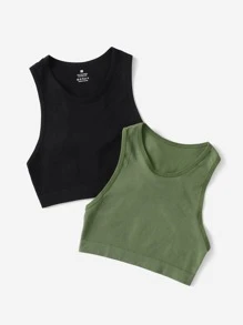 Easithlete 2 piezas de Camiseta deportiva de verano sin costuras de punto acanalado sólido para usar en gimnasio - Multicolor - Ver 3