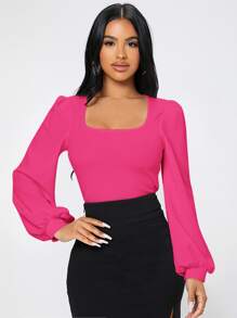 SHEIN PETITE Áo thun nữ màu trơn Thanh lịch - Màu Hồng Tươi - Xem 1