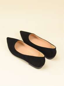 Suedette Point Toe Flats - Black - View 4