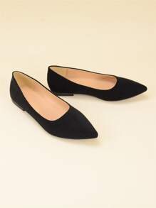 Suedette Point Toe Flats - Black - View 6