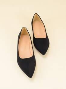 Suedette Point Toe Flats - Black - View 7