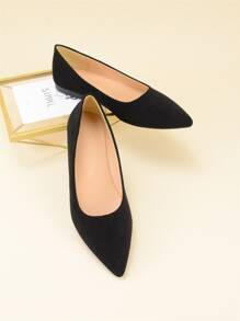 Suedette Point Toe Flats - Black - View 8