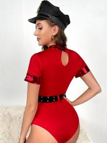 3件警服連身背心附腰帶和帽 - 紅色 - 查看 3