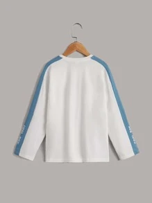 SHEIN 男孩字母圖案拼接面插肩袖T恤 - 白色 - 查看 2