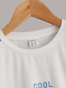 SHEIN 男孩字母圖案拼接面插肩袖T恤 - 白色 - 查看 4