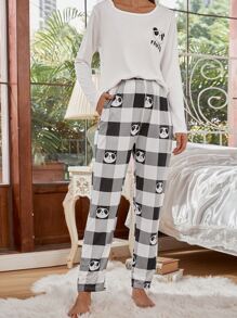 貓熊和格子圖案睡衣套裝 - 白色 - 查看 5
