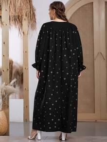 Plus Daisy Print Flounce Sleeve Dress - Black - View 2
