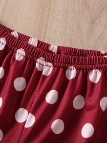 Camiseta para dormir con gráfico de figura de niña joven y pantalones para dormir a lunares - Rojo - Ver 5