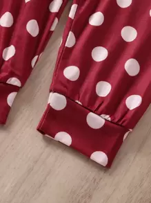 Camiseta para dormir con gráfico de figura de niña joven y pantalones para dormir a lunares - Rojo - Ver 6