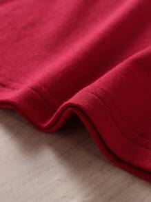 Camiseta para dormir con gráfico de figura de niña joven y pantalones para dormir a lunares - Rojo - Ver 7