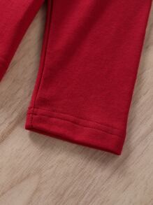 Camiseta para dormir con gráfico de figura de niña joven y pantalones para dormir a lunares - Rojo - Ver 8