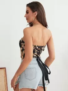 Islaluna Top tubo corto con estampado floral con cordón