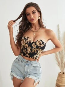 Islaluna Top tubo corto con estampado floral con cordón