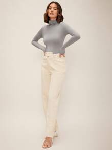 SHEIN BAE Mock Neck Long Sleeve Bodysuit - Light Grey - View 5