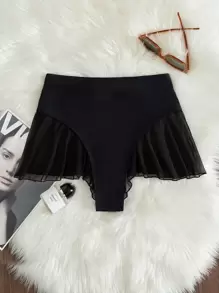 Summer Beach Ruffle Hem Bikini Skort - Black - View 5