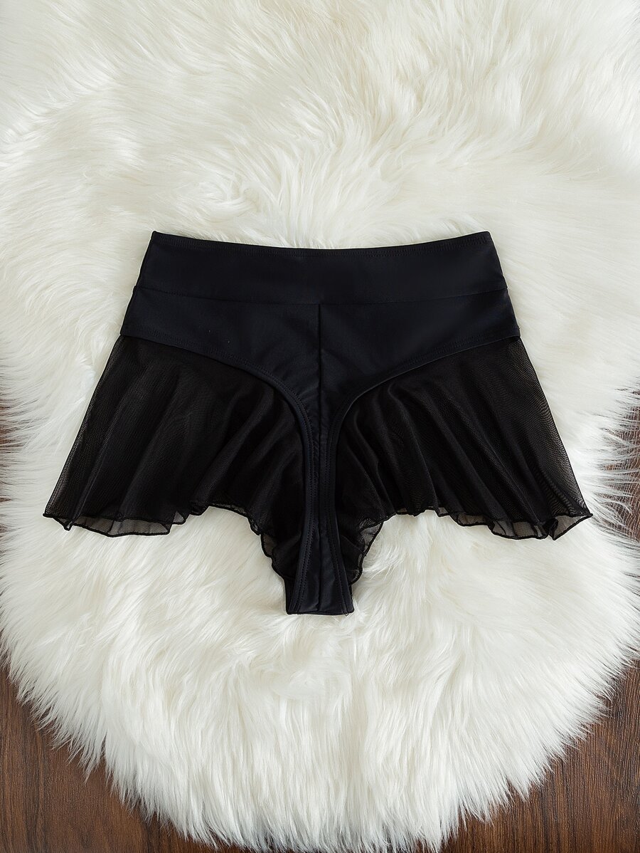 Summer Beach Ruffle Hem Bikini Skort - Black - View 1
