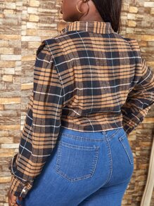 SHEIN SXY 大碼格紋印花燈籠袖襯衫 - 彩色 - 查看 2