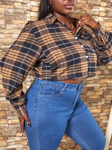 SHEIN SXY 大碼格紋印花燈籠袖襯衫 - 彩色 - 查看 4