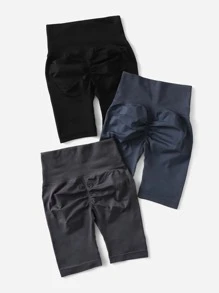 Yoga Basic 3PCS Seamless Sports Cycling Shorts - Multicolor - View 2