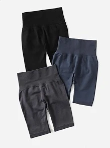 Yoga Basic 3PCS Seamless Sports Cycling Shorts - Multicolor - View 3