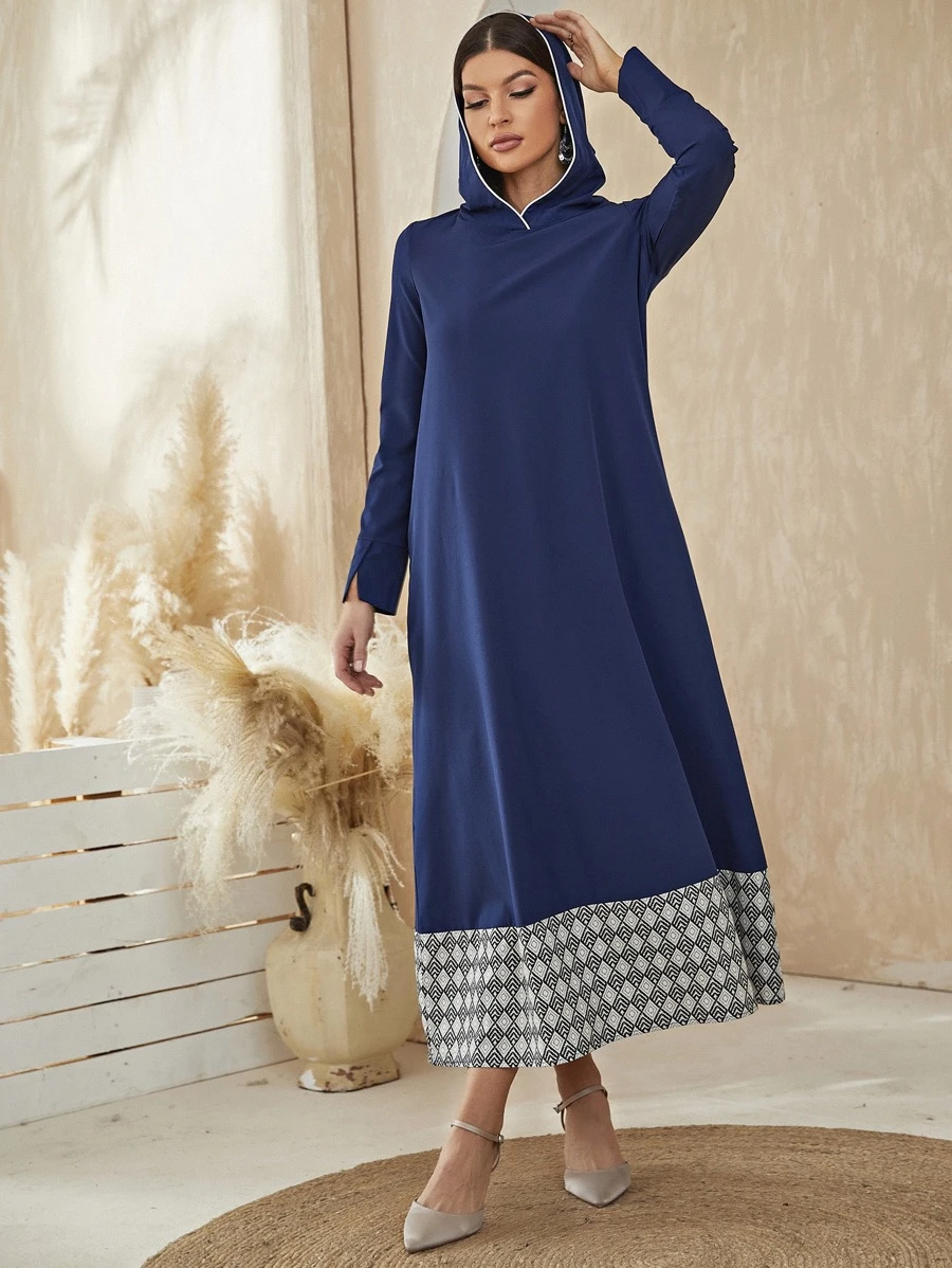 Al Najma Váy Ả Rập Hình học Khiêm tốn - Màu xanh hải quân - Xem 1