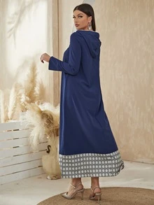 Al Najma Váy Ả Rập Hình học Khiêm tốn - Màu xanh hải quân - Xem 2