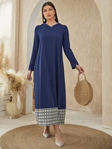 Al Najma Váy Ả Rập Hình học Khiêm tốn - Màu xanh hải quân - Xem 3