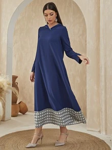 Al Najma Váy Ả Rập Hình học Khiêm tốn - Màu xanh hải quân - Xem 4