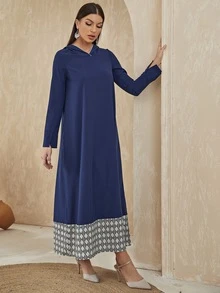 Al Najma Váy Ả Rập Hình học Khiêm tốn - Màu xanh hải quân - Xem 5