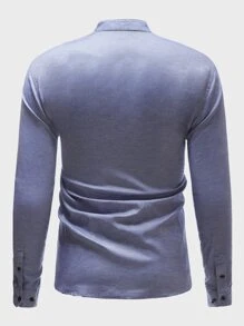 Manfinity Homme 男士鷹刺繡四分之一按鈕襯衫