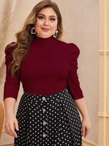 Modelyn Plus Size 3/4 Sleeve T-Shirt, Curve Elegant Spring/Summer Top - Burgundy - View 1
