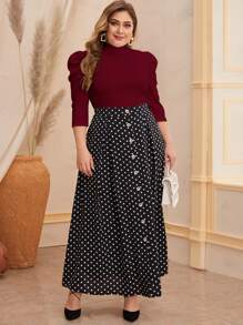 Modelyn Plus Size 3/4 Sleeve T-Shirt, Curve Elegant Spring/Summer Top - Burgundy - View 4