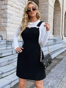 Vestido overol de pana sin camiseta - Negro - Ver 5