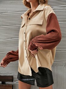 SHEIN Unity Drop Shoulder Two Tone Corduroy Coat - Multicolor - View 2