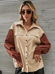 SHEIN Unity Drop Shoulder Two Tone Corduroy Coat - Multicolor - View 4