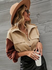 SHEIN Unity Drop Shoulder Two Tone Corduroy Coat - Multicolor - View 1